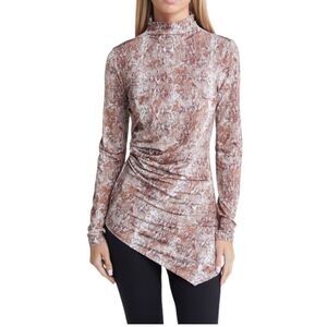 NEW OPEN EDIT Multi Brown Swirl Snake Long Sleeve tunic Top Women Medium